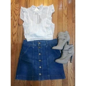 Vintage Inspired Front Button Jean Skirt